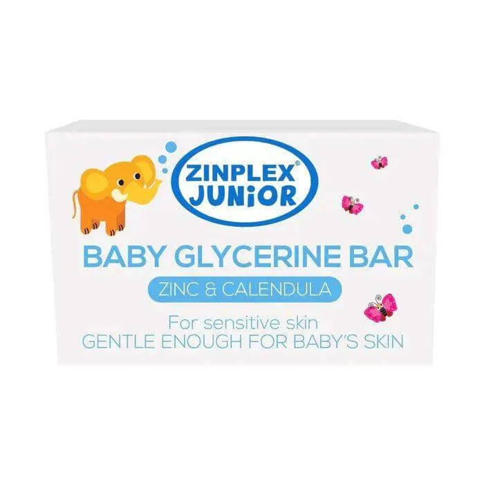 Front of Zinplex Junior Baby Glycerine Bar Zinc & Calendula 100g box