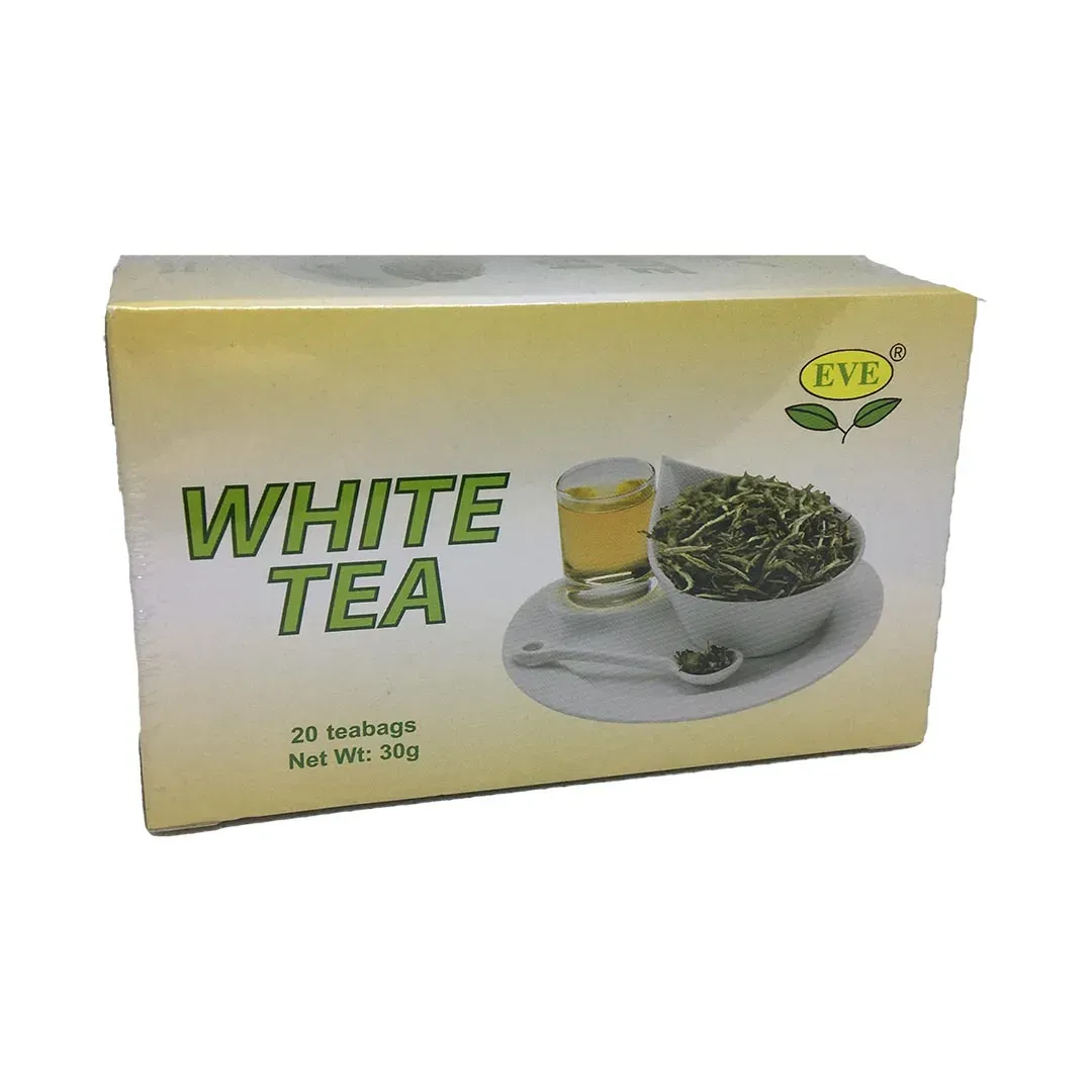 Angled view of Eve's White Tea box, 20 teabags