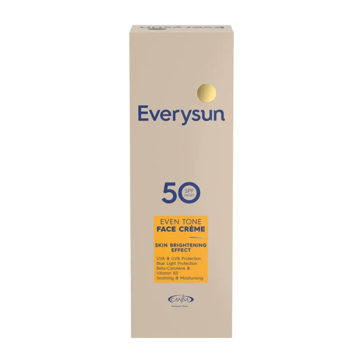 Front of Everysun Anti Age Even Tone Face Crème SPF50 box, 50 ml