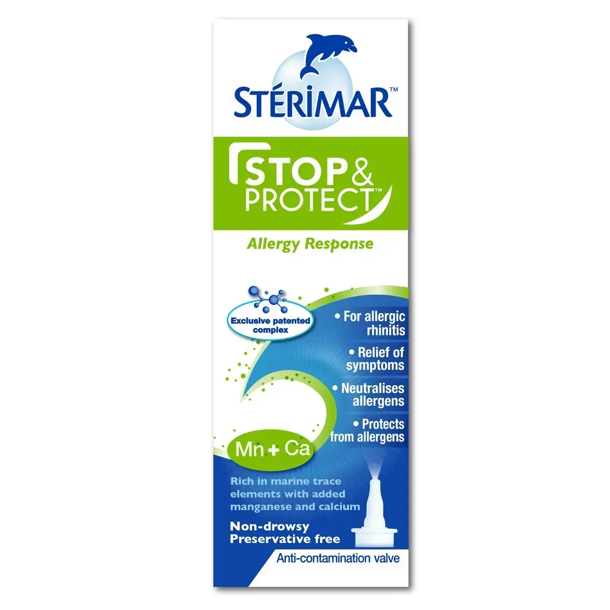 Front of Sterimar Stop & Protect Allergy Response nasal spray box
