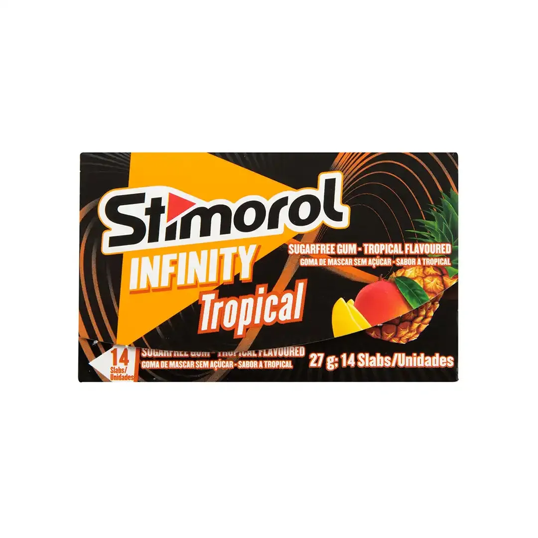 Front of Stimorol Infinity Tropical Sugarfree Chewing Gum, 14 slabs pack