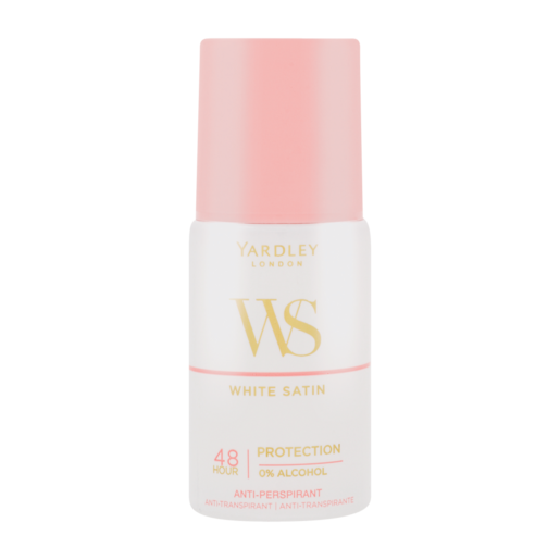 Front of Yardley London White Satin 48 Hour Anti-Perspirant Roll-On 50 ml