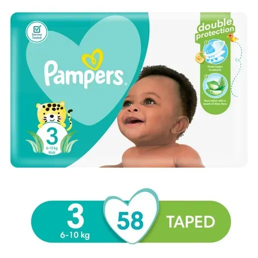 Front of Pampers Active Baby Midi size 3 nappies pack, 58's
