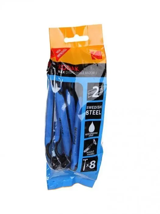 Front of Kodak Max Disposable Razor 2 pack of 8 razors