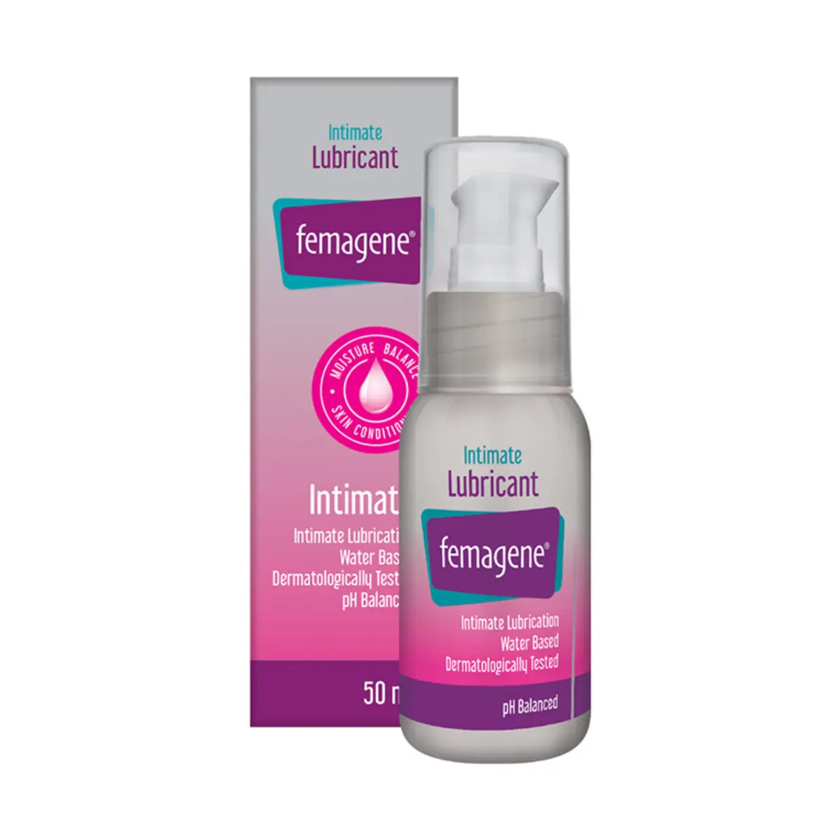 Femagene Intimate Lubricant 50 ml box and pump bottle