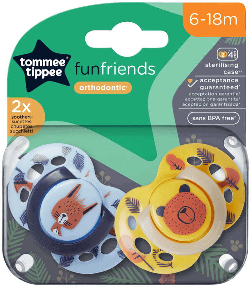 Tommee Tippee Fun Friends 6-18 Months Orthodontic Soothers 2pk