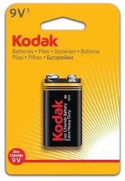 Front of Kodak Super Heavy Duty 9V battery, 1 battery pack
