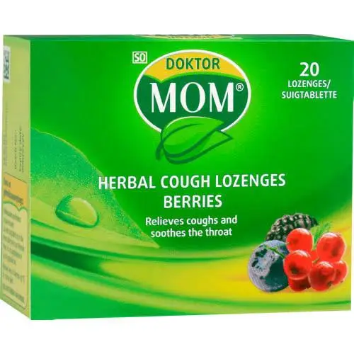 Front of Doktor Mom Herbal Cough Lozenges Berries 20 lozenges box