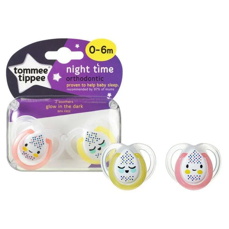 Front of Tommee Tippee Night Time Soother 0-6m, 2 soothers pack
