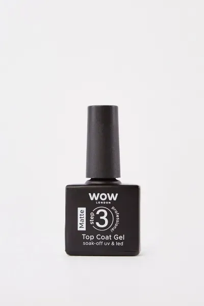 Front of WOW London Matte Top Coat Gel nail polish bottle