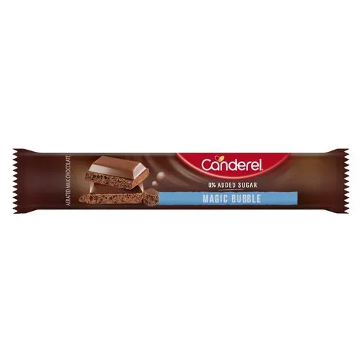Front of Canderel Magic Bubble aerated milk chocolate bar, 30 g