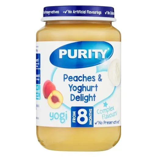 Front of Purity Peaches & Yoghurt Delight baby food jar 200ml