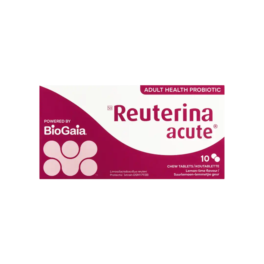 Front of Austell Reuterina Acute Chew Tablets 10s lemon-lime flavour box