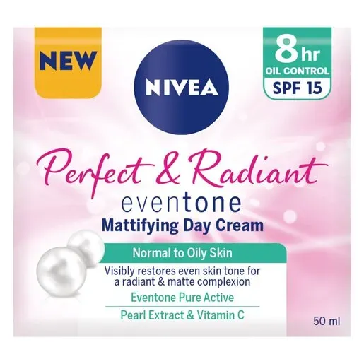 Front of Nivea Perfect & Radiant Mattifying Day Cream SPF 15 50ml box