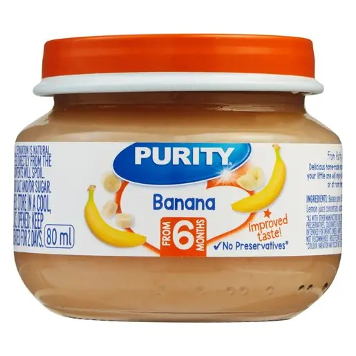 Front of Purity Banana baby food jar 80 ml