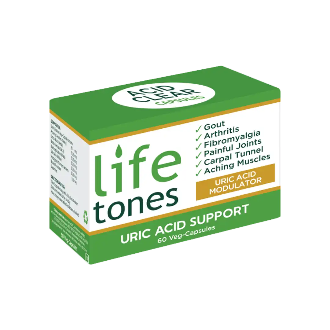 Angled view of Nature Life SA Life Tones Acid Clear Veg Capsules 60 caps box on white background