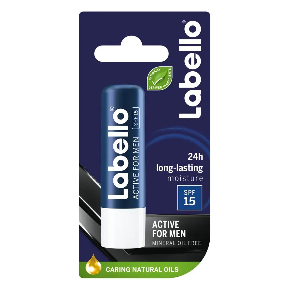 Front of Labello Active For Men SPF15 lip balm blister pack 4.8 g