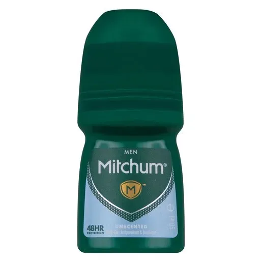 Front of Mitchum Men Unscented Roll-On Antiperspirant Deodorant 50 ml