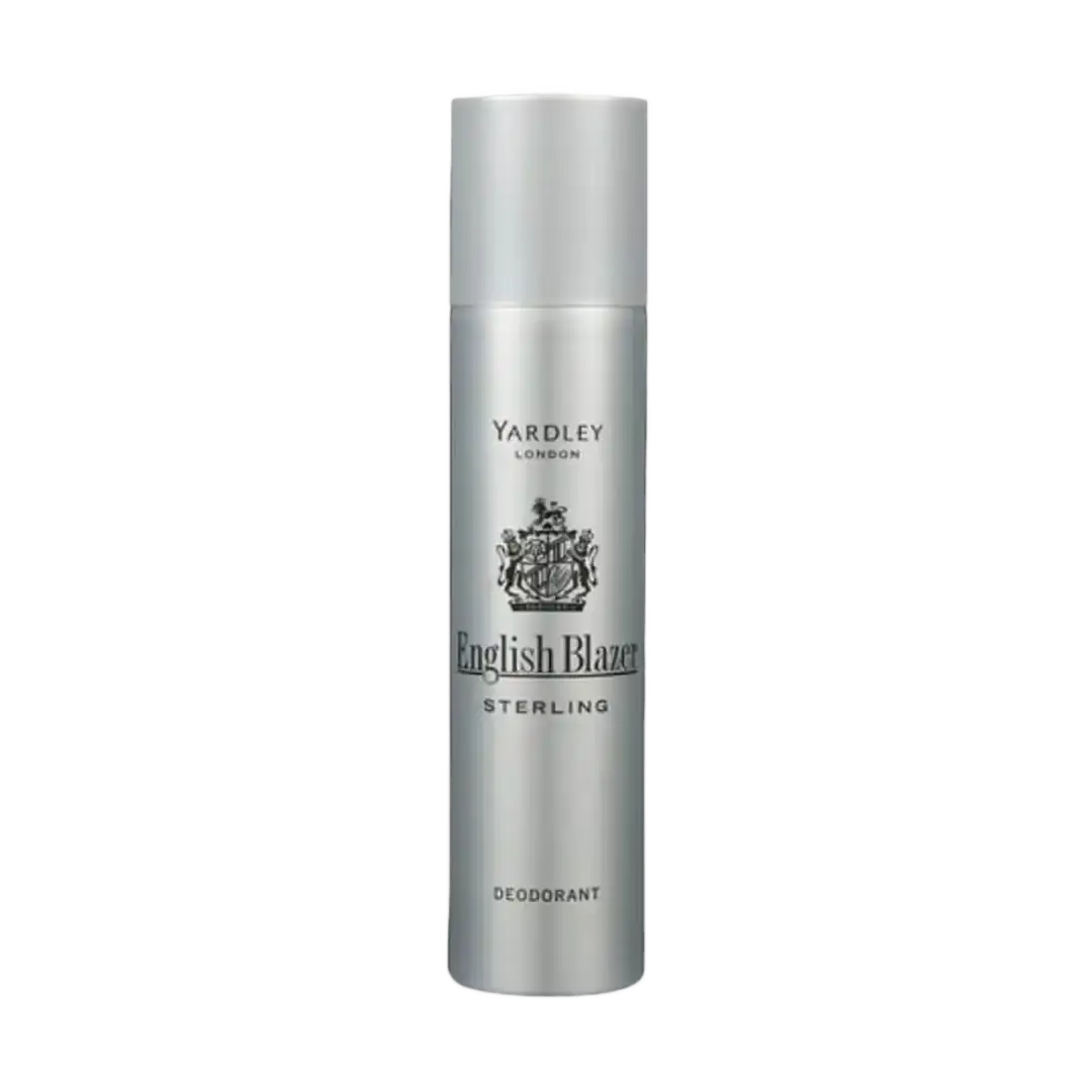 Front of Yardley English Blazer Sterling Deodorant 250 ml can on white background