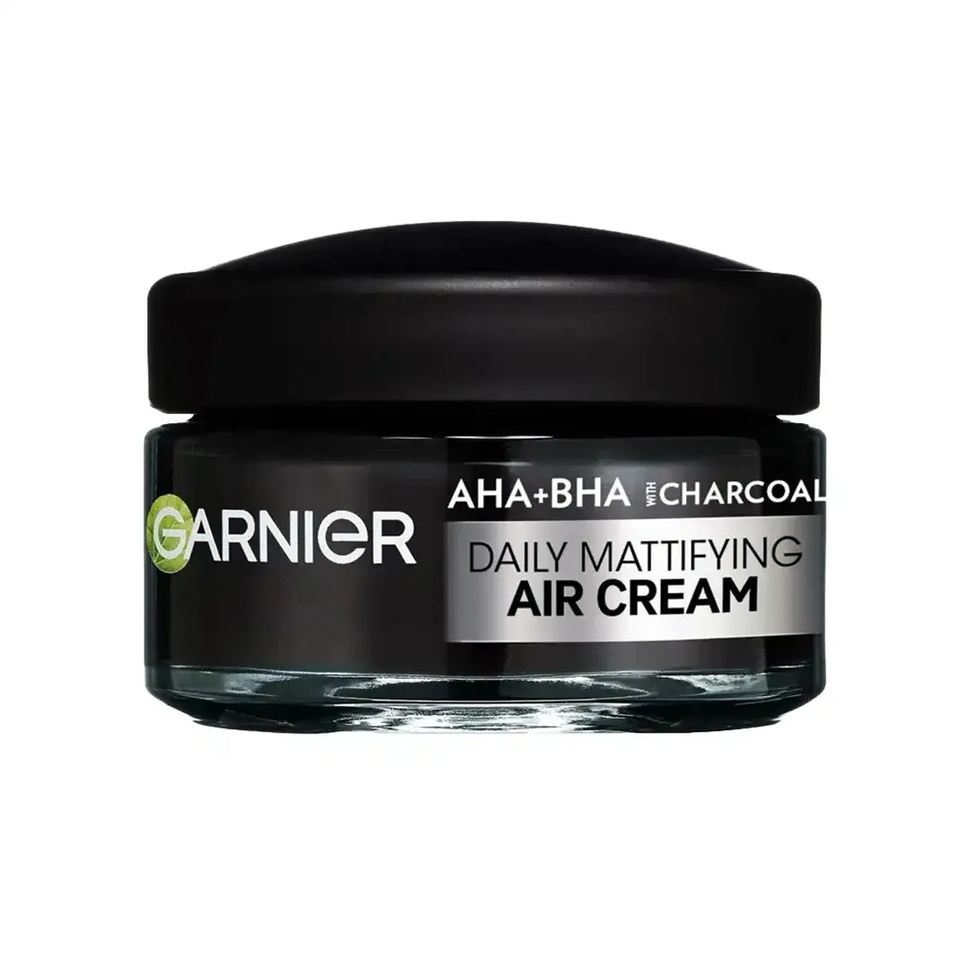 Front of Garnier Pure Active Charcoal Daily Mattifying Air Cream jar, 50ml