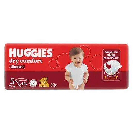 Front of Huggies Dry Comfort Size 5 diapers, 44 count pack