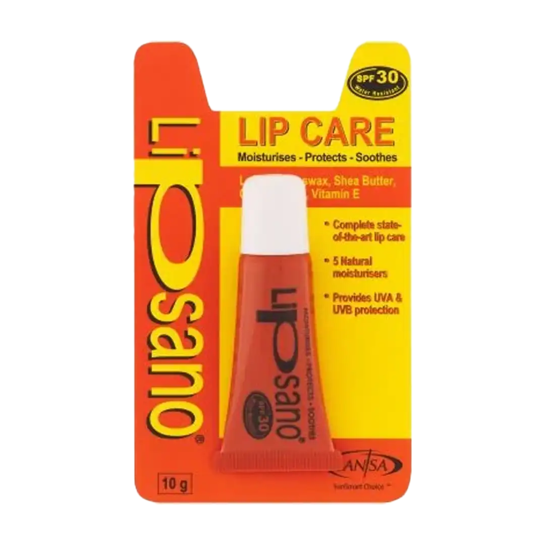 Front of Lipsano Lip Care SPF30 tube 10 g blister pack