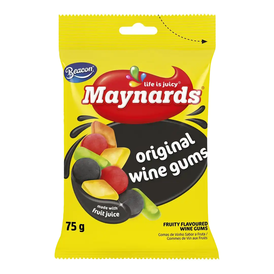 Front of Beacon Maynards Original Wine Gums 75g packet