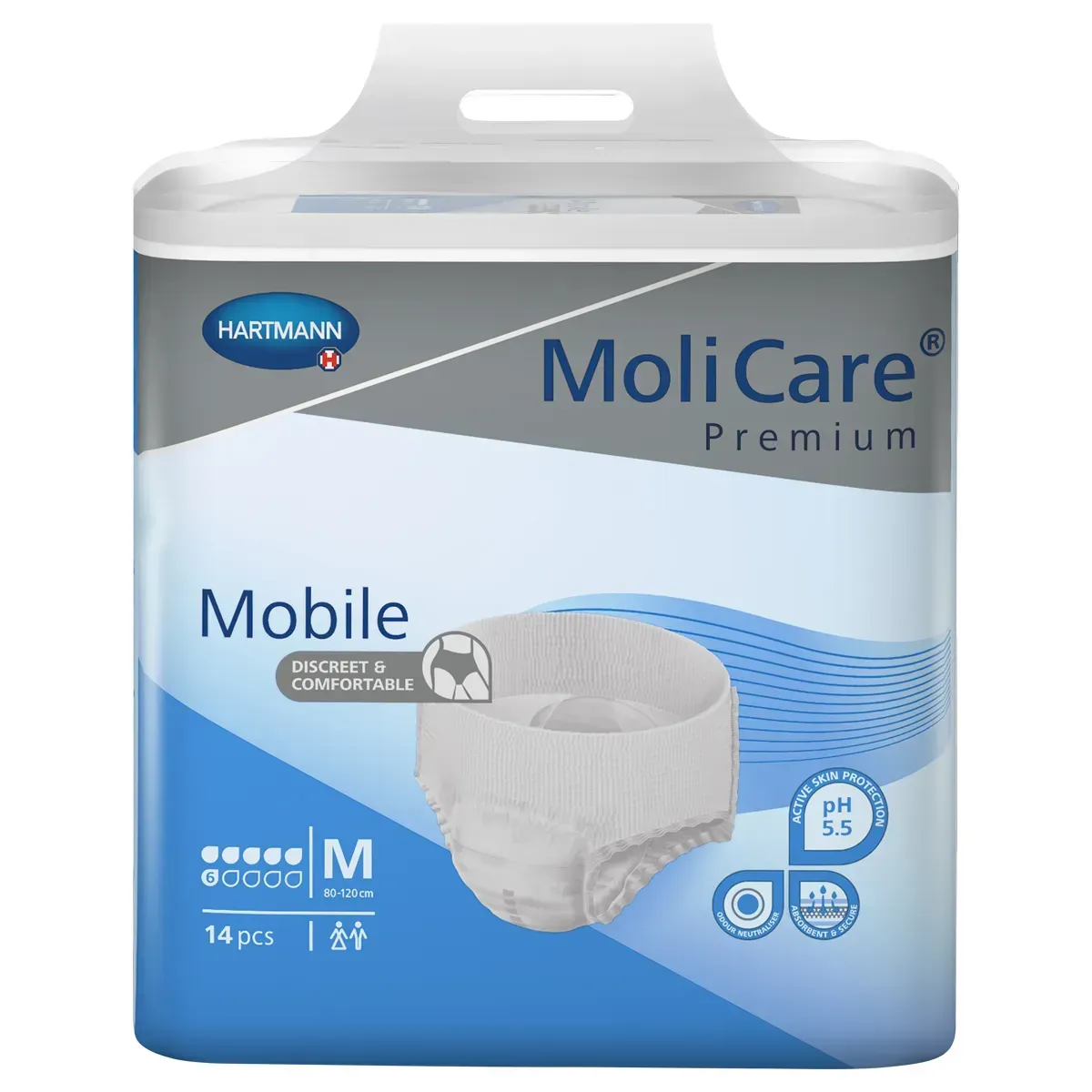 Front of MoliCare Premium Mobile size M incontinence pants, 14 pack