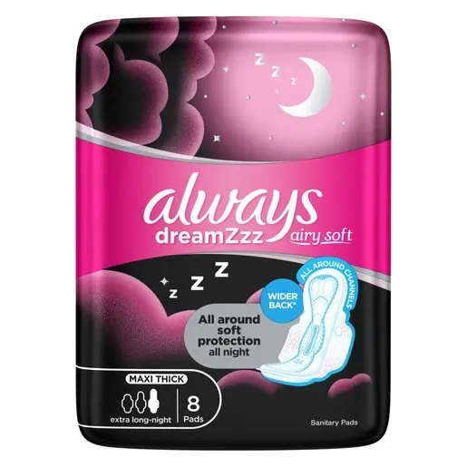 Front of Always DreamZzz Maxi Thick Long Night Sanitary Pads 8's pack