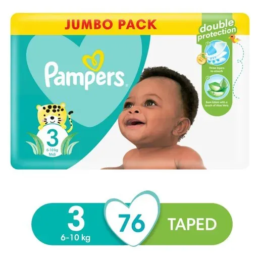 Front of Pampers Active Baby Midi size 3 Jumbo Pack 76 nappies
