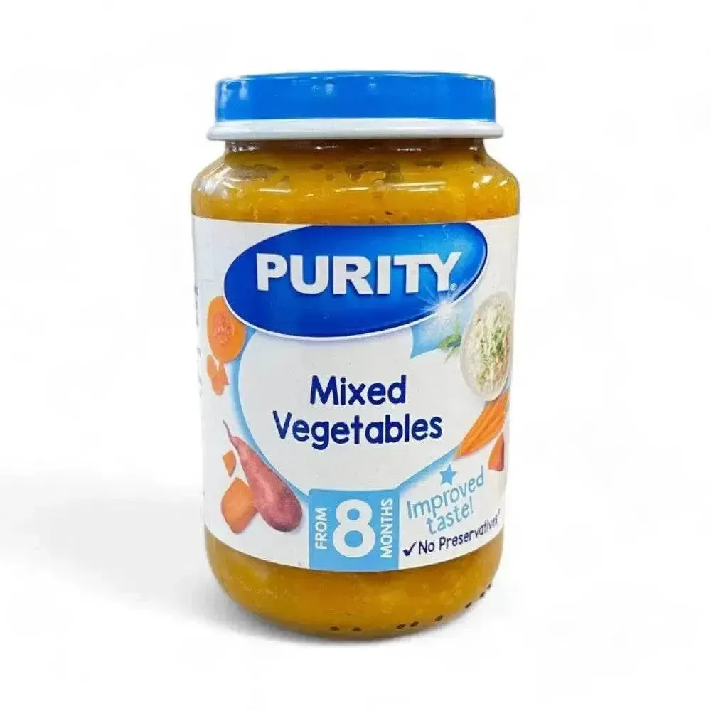 Front of Purity Mixed Vegetables baby puree jar, 200ml