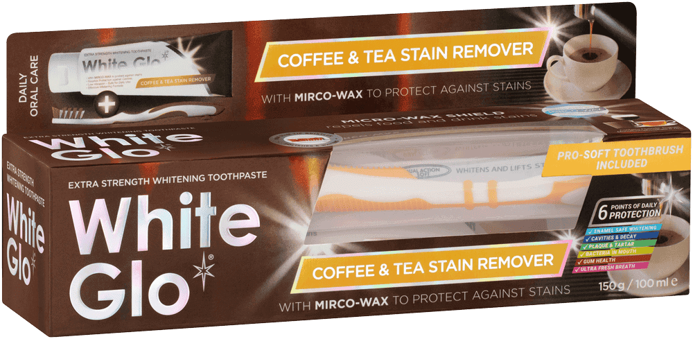 White Glo Coffee & Tea Stain Remover Toothpaste & Pro-Soft Toothbrush 2pc