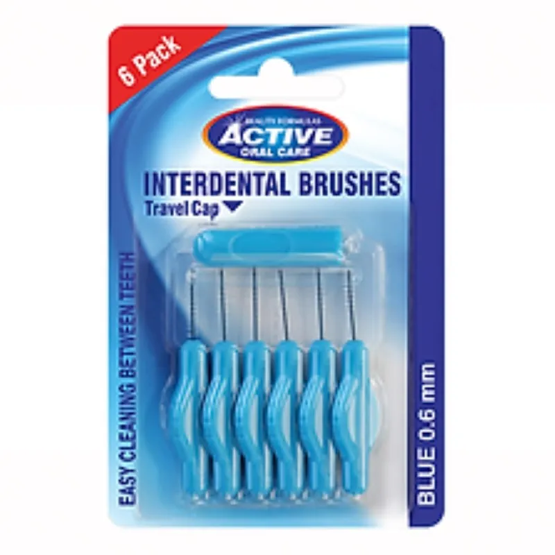 Front of B/F Active Interdental Brushes 0.6mm Blue, 6 Pack