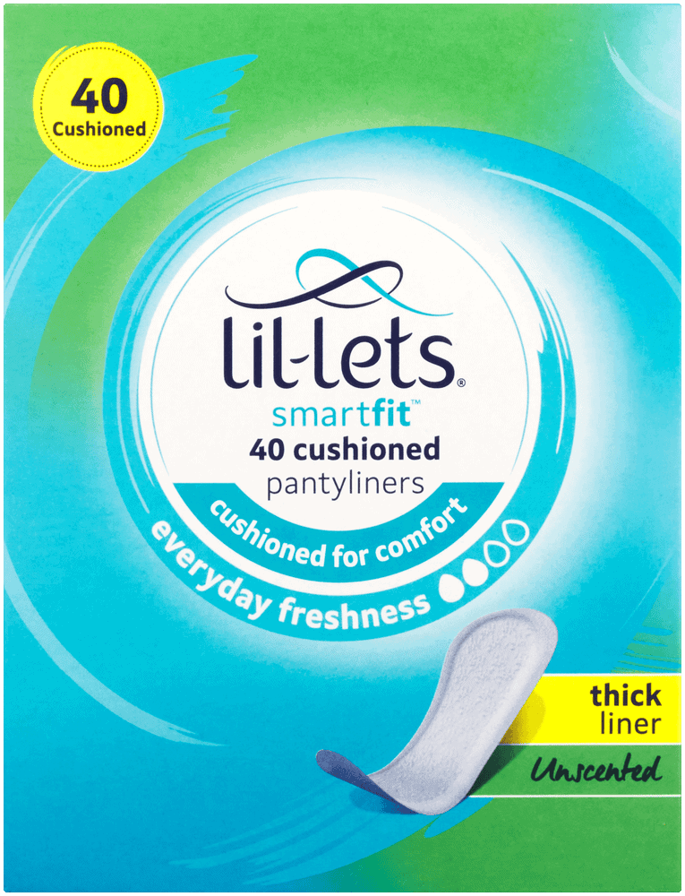 Front of Lil-lets Smartfit 40 Cushioned Unscented Pantyliners box
