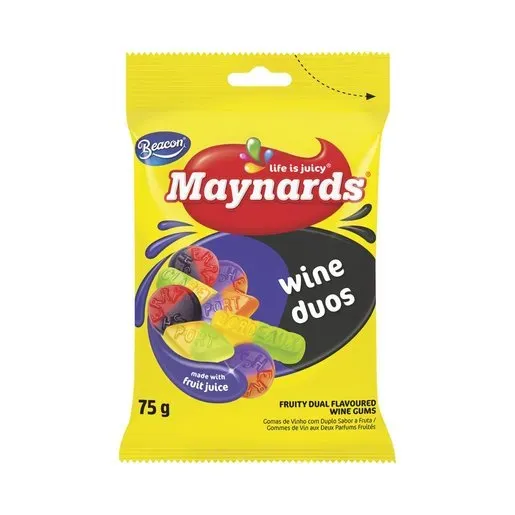 Front of Maynards Wine Duos wine gums 75 g bag