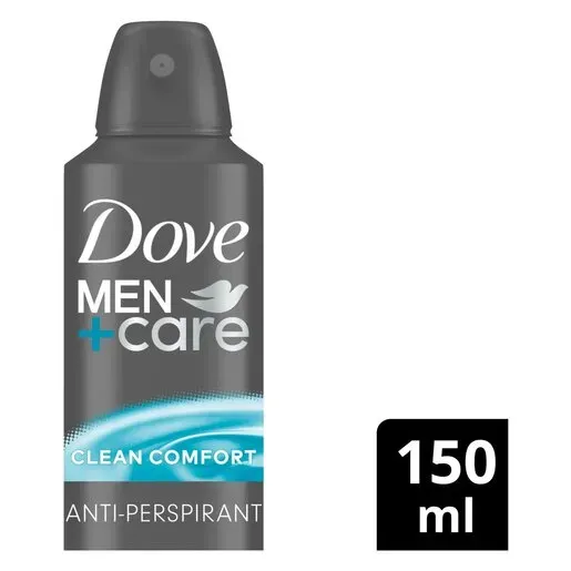 Front of Dove Men+Care Clean Comfort Anti-Perspirant Aerosol 150 ml can