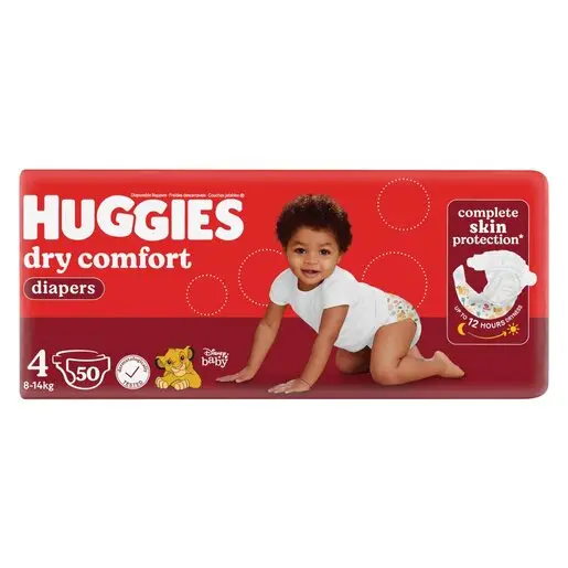 Front of Huggies Dry Comfort Size 4 Diapers 50's pack