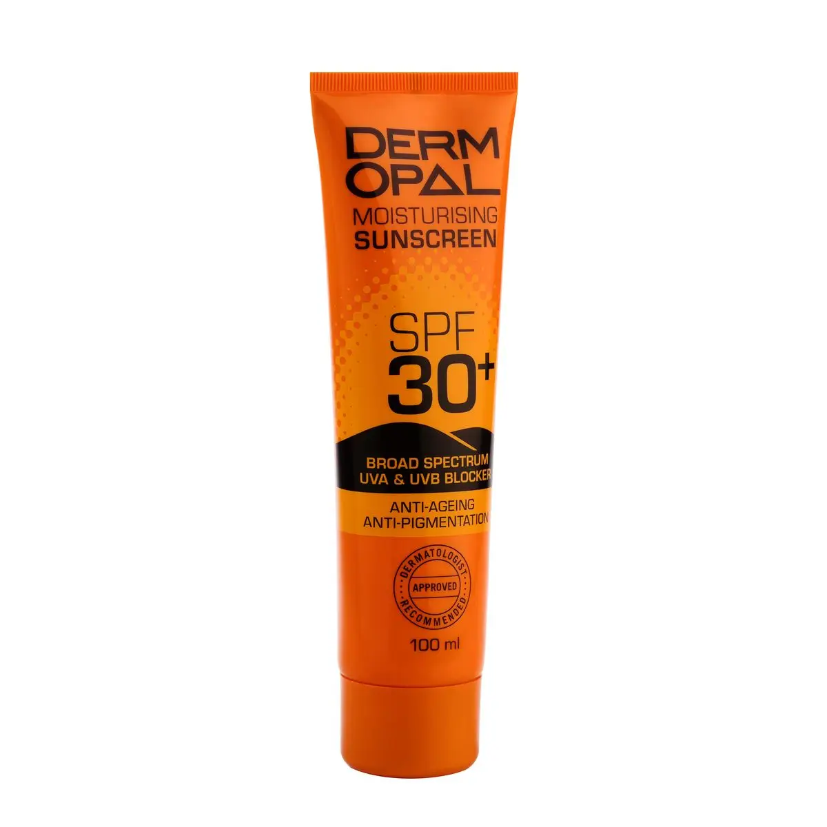 Front of Dermopal Moisturising Sunscreen SPF 30+ 100 ml tube on white background