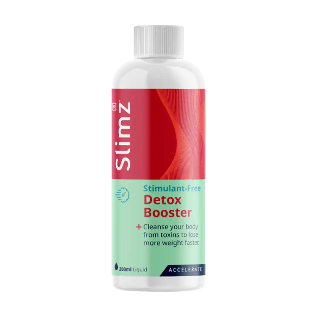 Front of Slimz Detox Booster stimulant-free liquid, 200 ml bottle