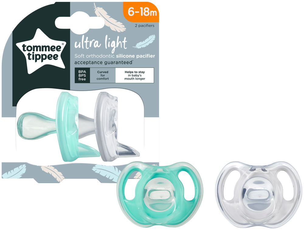 Tommee Tippee Ultra Light Soft One-Piece Silicone Soother 2pk