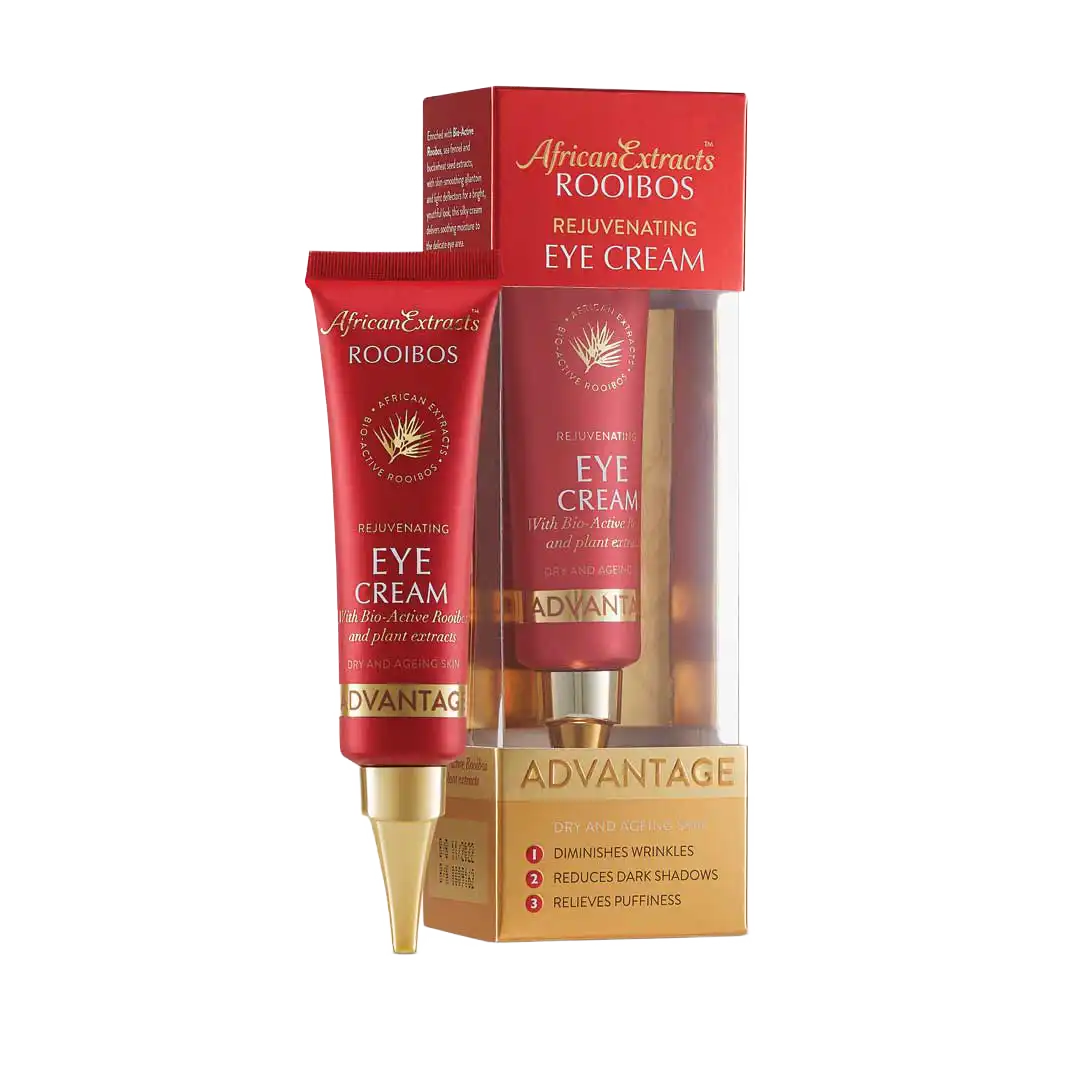 Front of African Extracts Rooibos Rejuvenating Eye Cream box and tube, 20 ml