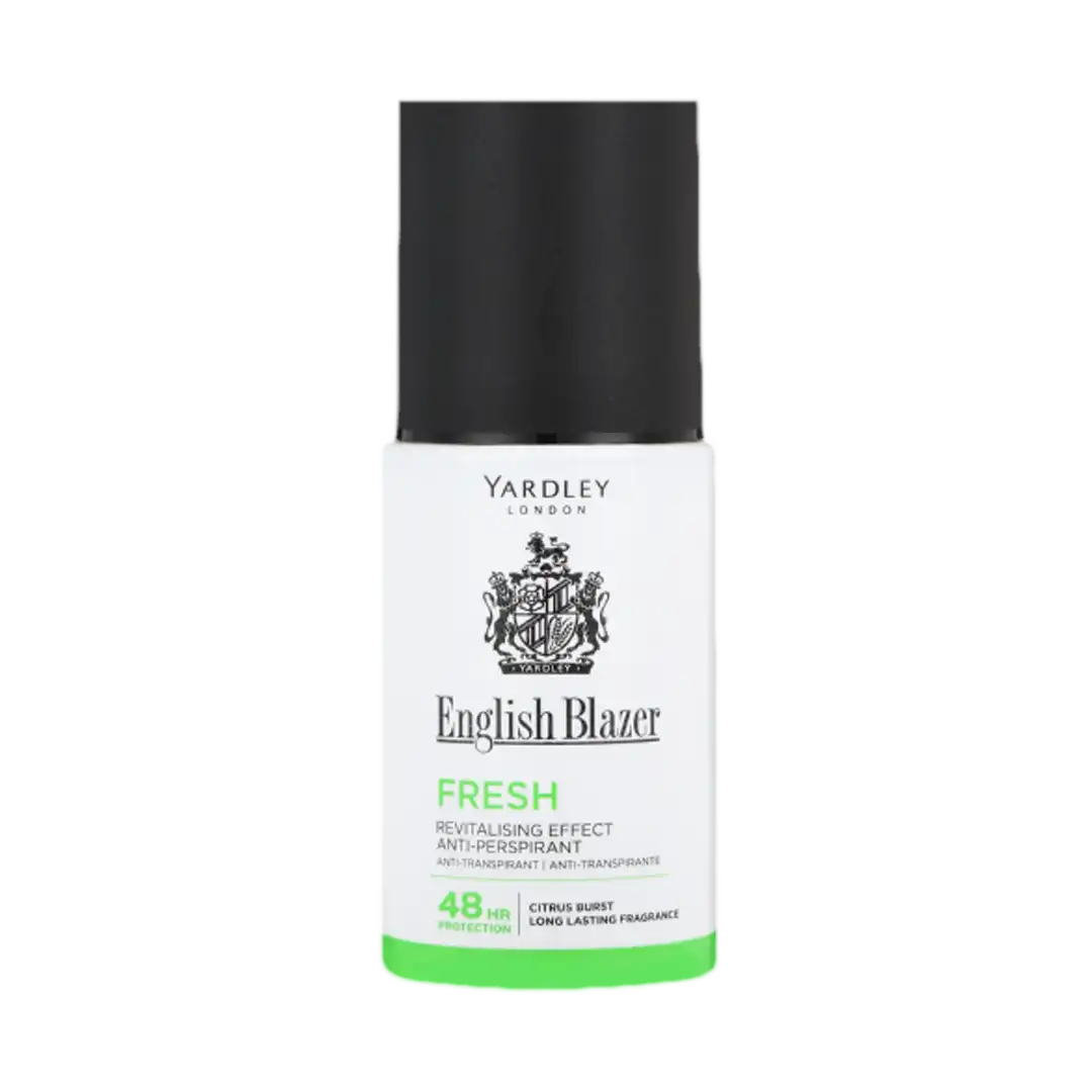Front of Yardley English Blazer Fresh Anti-Perspirant Roll-On 50ml bottle
