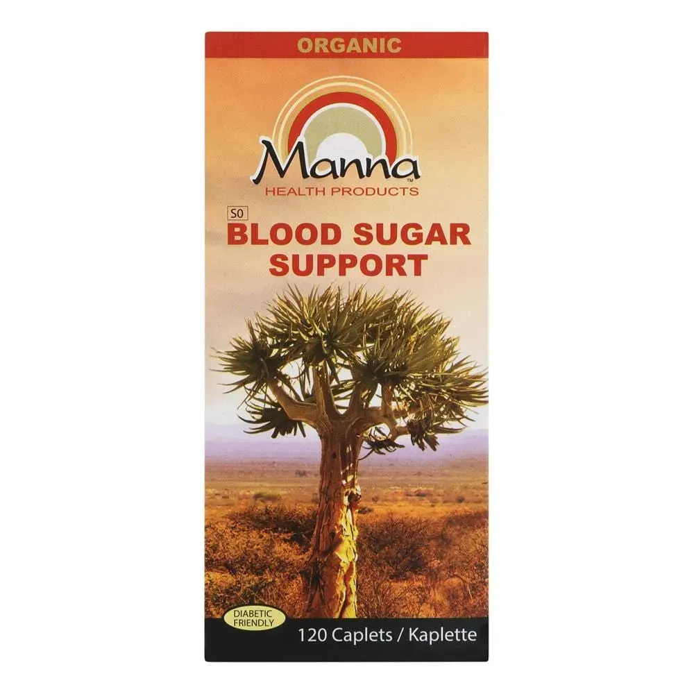 Front of Dune Foods Manna Blood Sugar Support 120 Caplets box, high resolution