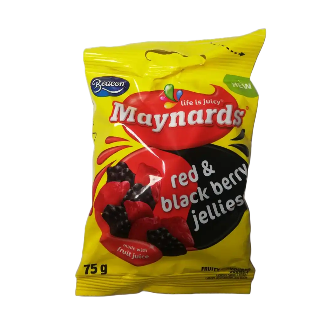 Front of Maynards Red & Black Berry Jellies 75 g bag