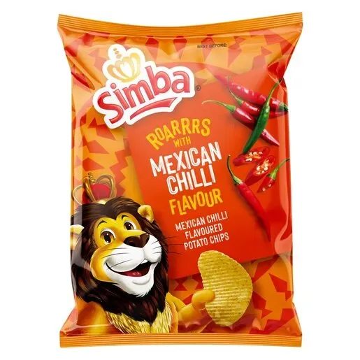Front of Simba Mexican Chilli flavoured potato chips 30g+6g free pack