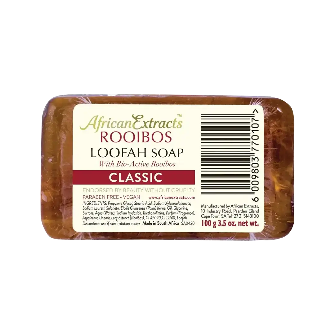 Front of African Extracts Rooibos Glycerine Loofah Soap bar, 100 g