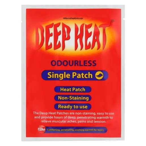 Front of Deep Heat Odourless Single Patch pain patch, 1's pack