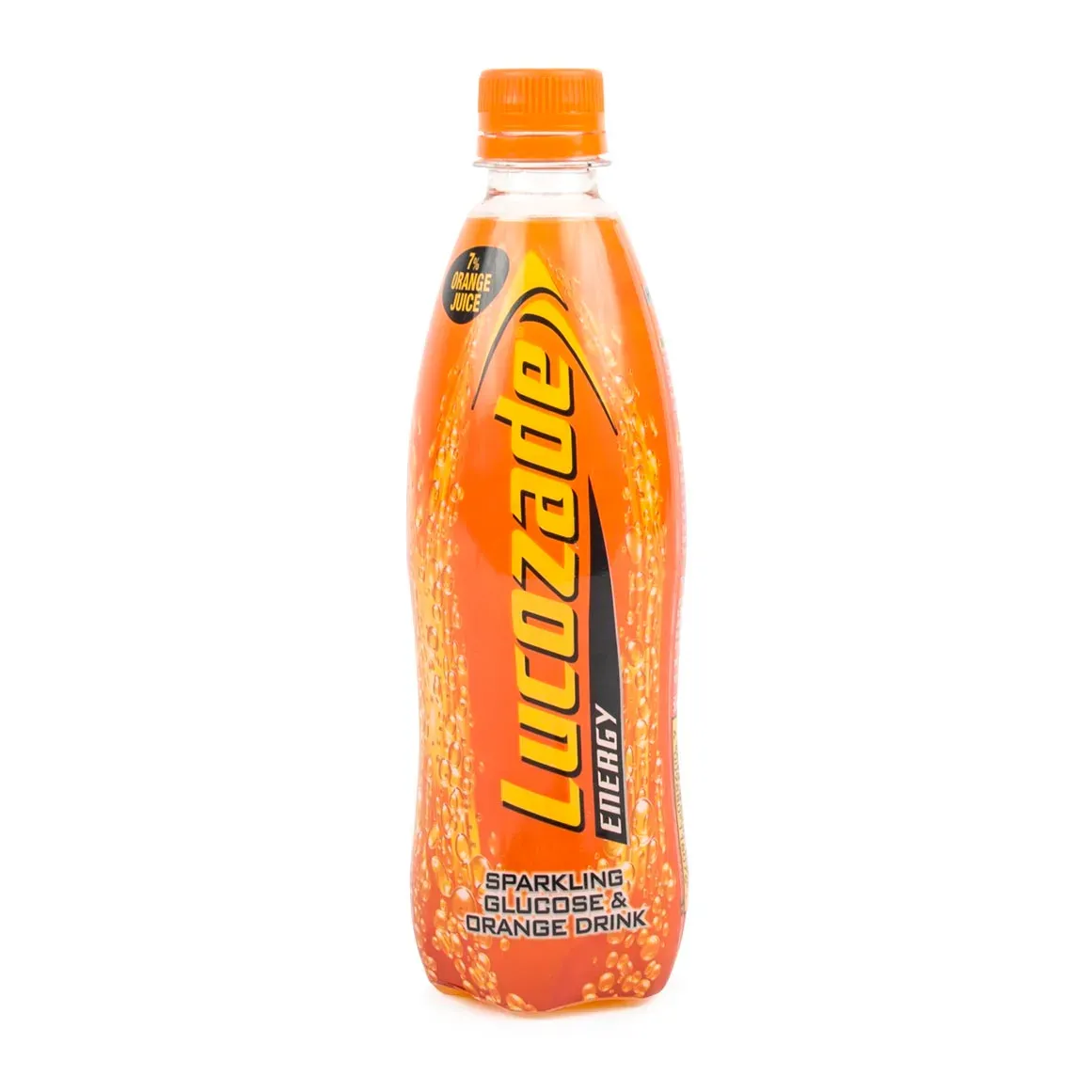 Front of Lucozade Energy Orange 500ml bottle high resolution