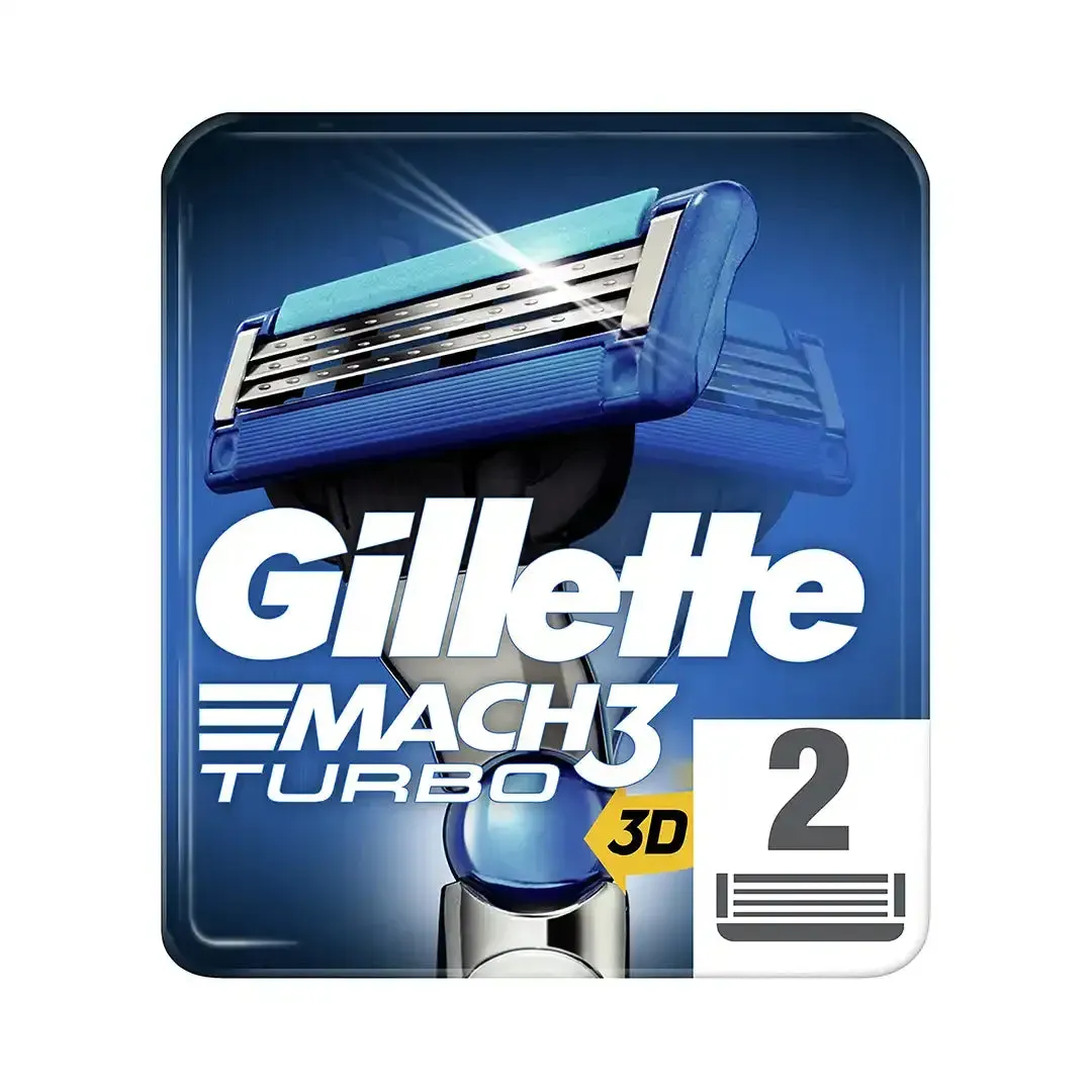 Close-up front of Gillette Mach3 Turbo 3D razor cartridges pack of 2