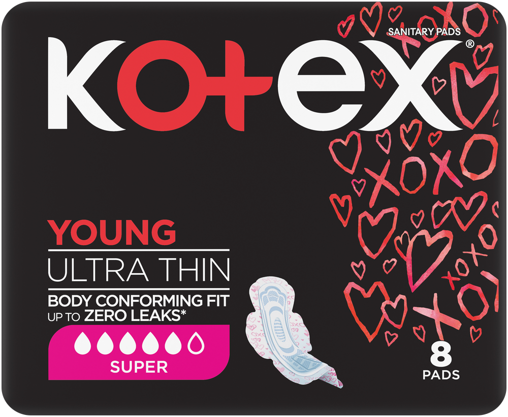 Kotex Young Super Ultra Thin Sanitary Pads with Wings 8pk